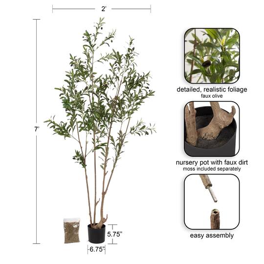 Kate and Laurel 7ft. Green Oliveira Faux Olive Tree